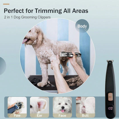 1 Set Of 2pcs Pet Electric Clipper With LED Digital Display Battery Level, Low Noise Pet Electric Trimmer Grooming Kit For Brushing Dogs And Cats Hair, Professional Pet Beauty Clipper Electric Trimmer