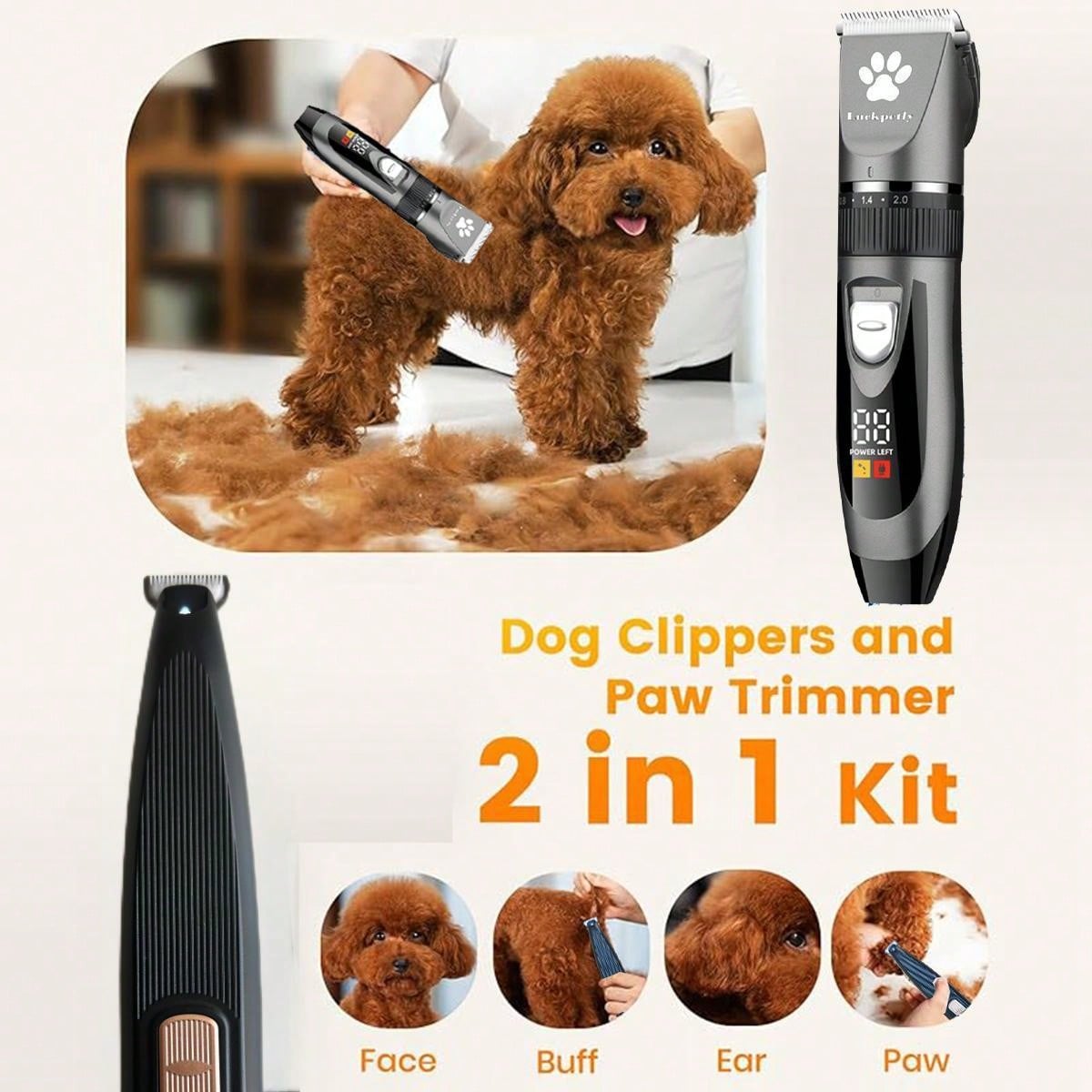1 Set Of 2pcs Pet Electric Clipper With LED Digital Display Battery Level, Low Noise Pet Electric Trimmer Grooming Kit For Brushing Dogs And Cats Hair, Professional Pet Beauty Clipper Electric Trimmer
