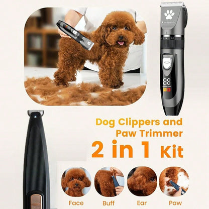 1 Set Of 2pcs Pet Electric Clipper With LED Digital Display Battery Level, Low Noise Pet Electric Trimmer Grooming Kit For Brushing Dogs And Cats Hair, Professional Pet Beauty Clipper Electric Trimmer