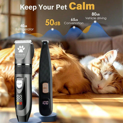1 Set Of 2pcs Pet Electric Clipper With LED Digital Display Battery Level, Low Noise Pet Electric Trimmer Grooming Kit For Brushing Dogs And Cats Hair, Professional Pet Beauty Clipper Electric Trimmer