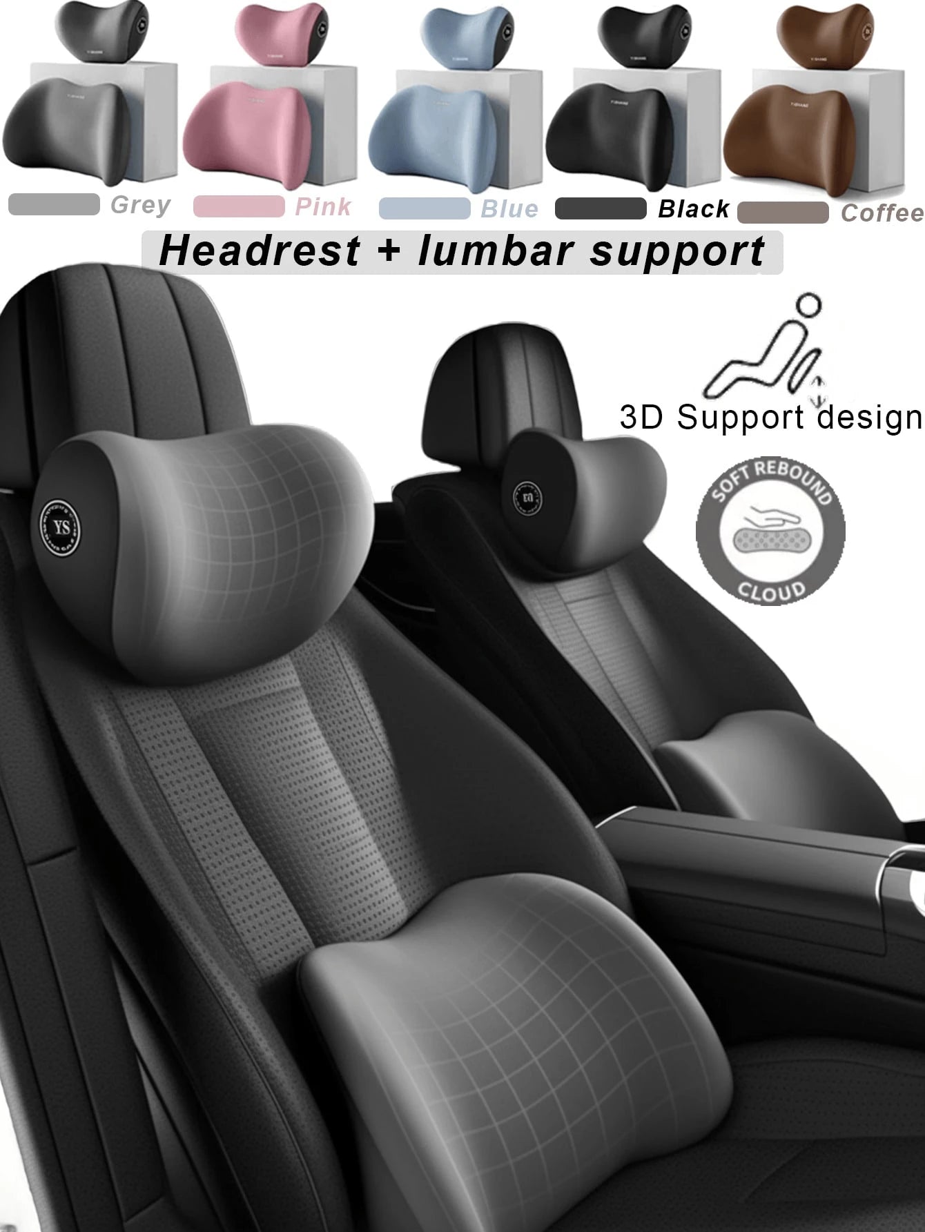 1 Set Of Headrest And Backrest Kit For Car Seats, Relieving Discomfort In The Lower Back And Neck, Essential For Long-Term Driving, Upgraded Comfort In Autumn And Winter, Ergonomic Fit Design, High-De
