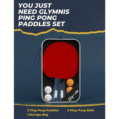 1 Set Ping Pong Paddles Table Tennis Rackets With Balls Storage Case For Indoor Outdoor Game Family Party Sports Activity Accessories