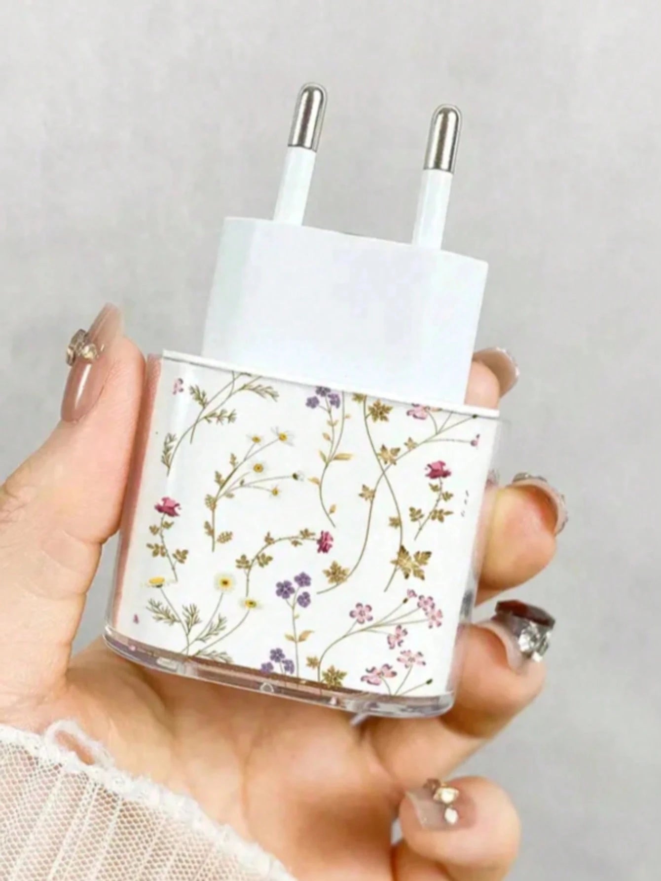 1 Set Pink Cherry Blossom/Tassel Flower/Bow Transparent Charger Protective Case (Compatible With 20W), Compatible With 13/14/15 European Adapter Protective Set 20W Charger With Cable Protective Case T