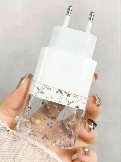 1 Set Pink Cherry Blossom/Tassel Flower/Bow Transparent Charger Protective Case (Compatible With 20W), Compatible With 13/14/15 European Adapter Protective Set 20W Charger With Cable Protective Case T