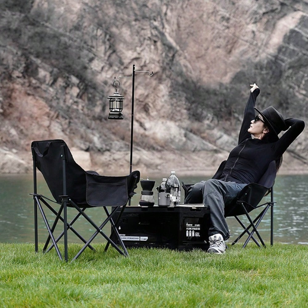 1 Set Portable Outdoor Foldable Moon Chair, Thickened Widened Camping Fishing Chair, Comfortable For Long Time Sitting, Outdoor Furniture For Barbecue, Camping And Café Leisure Use Outdoor Chairs Outd