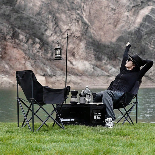 1 Set Portable Outdoor Foldable Moon Chair, Thickened Widened Camping Fishing Chair, Comfortable For Long Time Sitting, Outdoor Furniture For Barbecue, Camping And Café Leisure Use Outdoor Chairs Outd