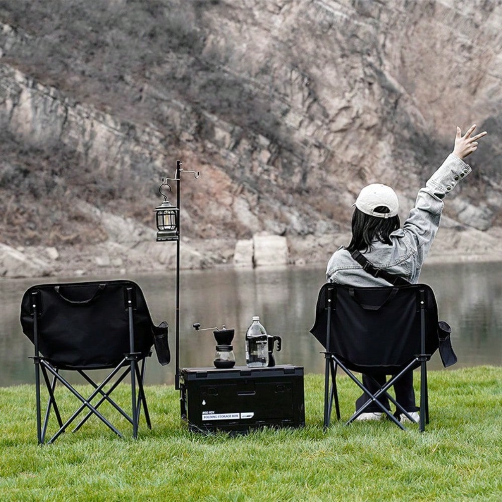 1 Set Portable Outdoor Foldable Moon Chair, Thickened Widened Camping Fishing Chair, Comfortable For Long Time Sitting, Outdoor Furniture For Barbecue, Camping And Café Leisure Use Outdoor Chairs Outd