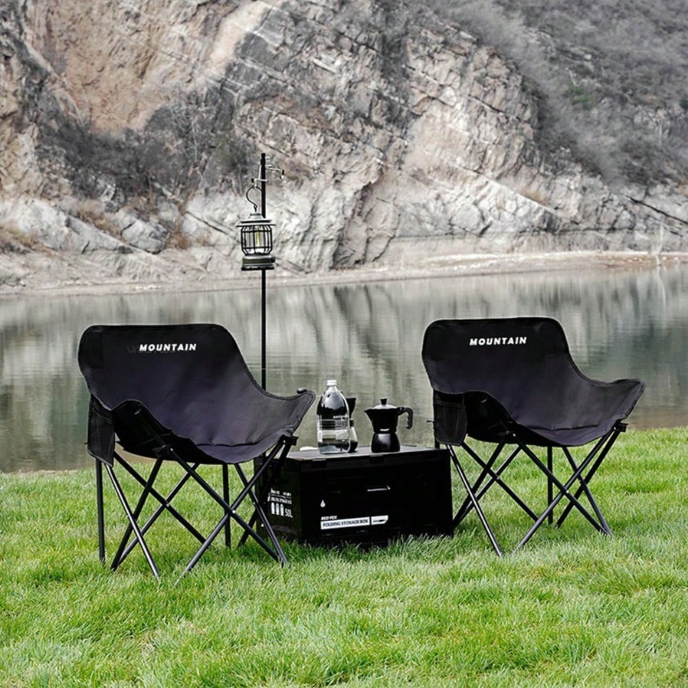 1 Set Portable Outdoor Foldable Moon Chair, Thickened Widened Camping Fishing Chair, Comfortable For Long Time Sitting, Outdoor Furniture For Barbecue, Camping And Café Leisure Use Outdoor Chairs Outd