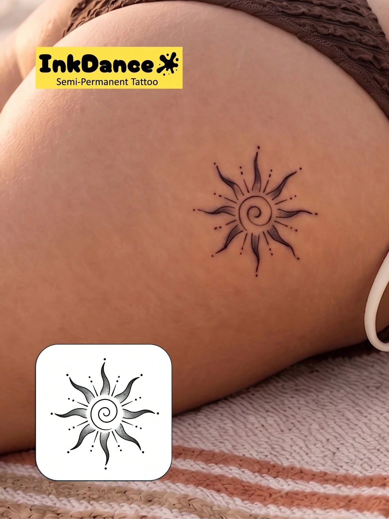 1 Set "Spiral Sun" New Technology Tattoo Sticker, Semi-Permanent, Bohemian Style, Minimalist, Temporary Tattoo, Realistic Tattoo, Waterproof And Long-Lasting, Realistic Design, Plant-Based Formula, In