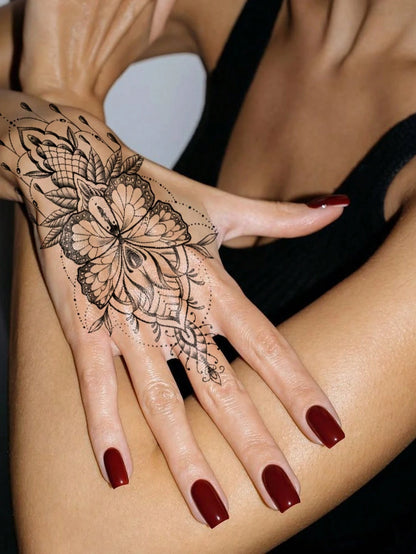 1 Sheet Big Size Body Art Temporary Tattoo Stickers For Men And Women,Sketch Realistic Style Mandala Henna Pattern,Waterproof Fake Tattoo,Lasts 2-5 Days,Covering Scars,Can Be Used On Arms Wrist Should