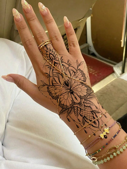 1 Sheet Big Size Body Art Temporary Tattoo Stickers For Men And Women,Sketch Realistic Style Mandala Henna Pattern,Waterproof Fake Tattoo,Lasts 2-5 Days,Covering Scars,Can Be Used On Arms Wrist Should