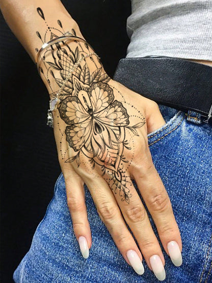 1 Sheet Big Size Body Art Temporary Tattoo Stickers For Men And Women,Sketch Realistic Style Mandala Henna Pattern,Waterproof Fake Tattoo,Lasts 2-5 Days,Covering Scars,Can Be Used On Arms Wrist Should