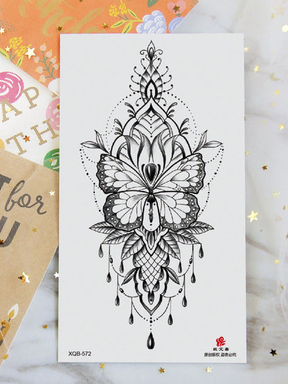 1 Sheet Big Size Body Art Temporary Tattoo Stickers For Men And Women,Sketch Realistic Style Mandala Henna Pattern,Waterproof Fake Tattoo,Lasts 2-5 Days,Covering Scars,Can Be Used On Arms Wrist Should
