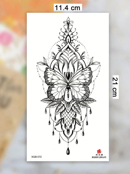 1 Sheet Big Size Body Art Temporary Tattoo Stickers For Men And Women,Sketch Realistic Style Mandala Henna Pattern,Waterproof Fake Tattoo,Lasts 2-5 Days,Covering Scars,Can Be Used On Arms Wrist Should