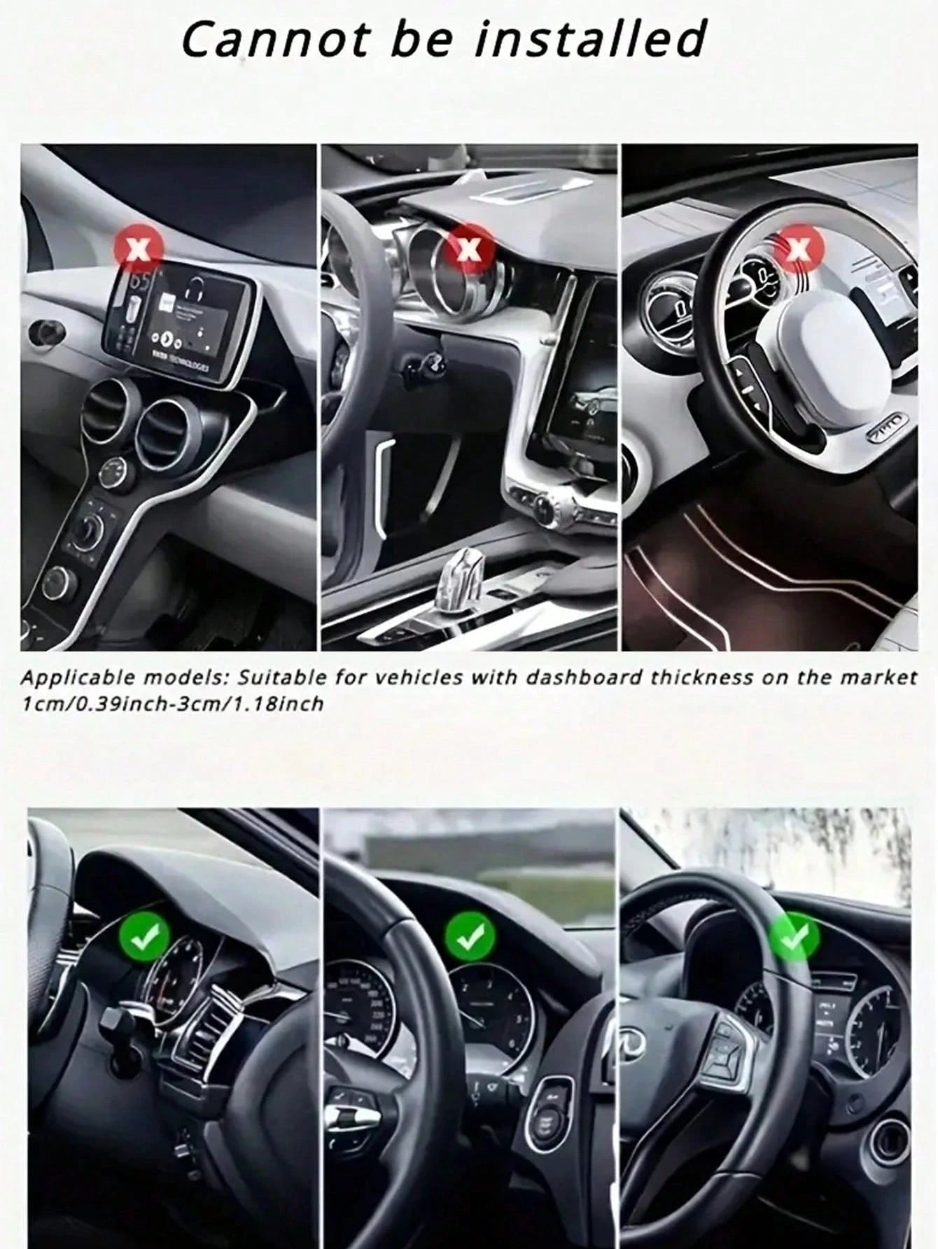 1 Universal Fit Non Slip Shockproof 360 Degree Rotatable Black Car Phone Holder Dashboard Air Vent Clip On Clamp Stand For Car SUV Truck GPS Navigation Mobile Phone Support