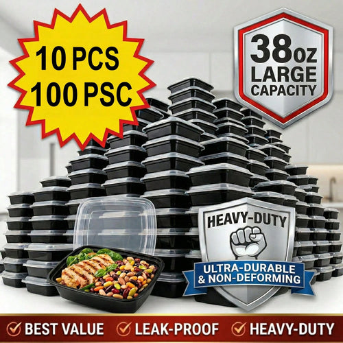 10/100pcs 38oz Black Rectangular Meal Prep Containers, Food Storage Container, Bento Box, Disposable Lunch Box, Kitchen Organizers And Storage Accessories, Microwave & Dishwasher & Freezer, Local Ware