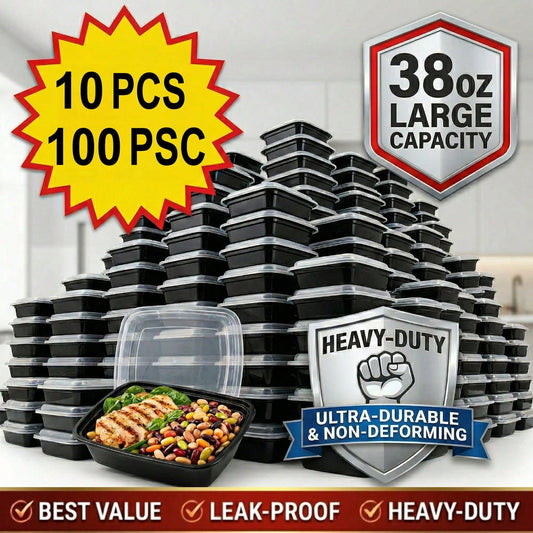 10/100pcs 38oz Black Rectangular Meal Prep Containers, Food Storage Container, Bento Box, Disposable Lunch Box, Kitchen Organizers And Storage Accessories, Microwave & Dishwasher & Freezer, Local Ware