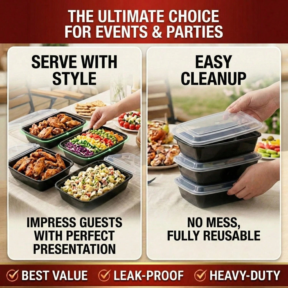 10/100pcs 38oz Black Rectangular Meal Prep Containers, Food Storage Container, Bento Box, Disposable Lunch Box, Kitchen Organizers And Storage Accessories, Microwave & Dishwasher & Freezer, Local Ware