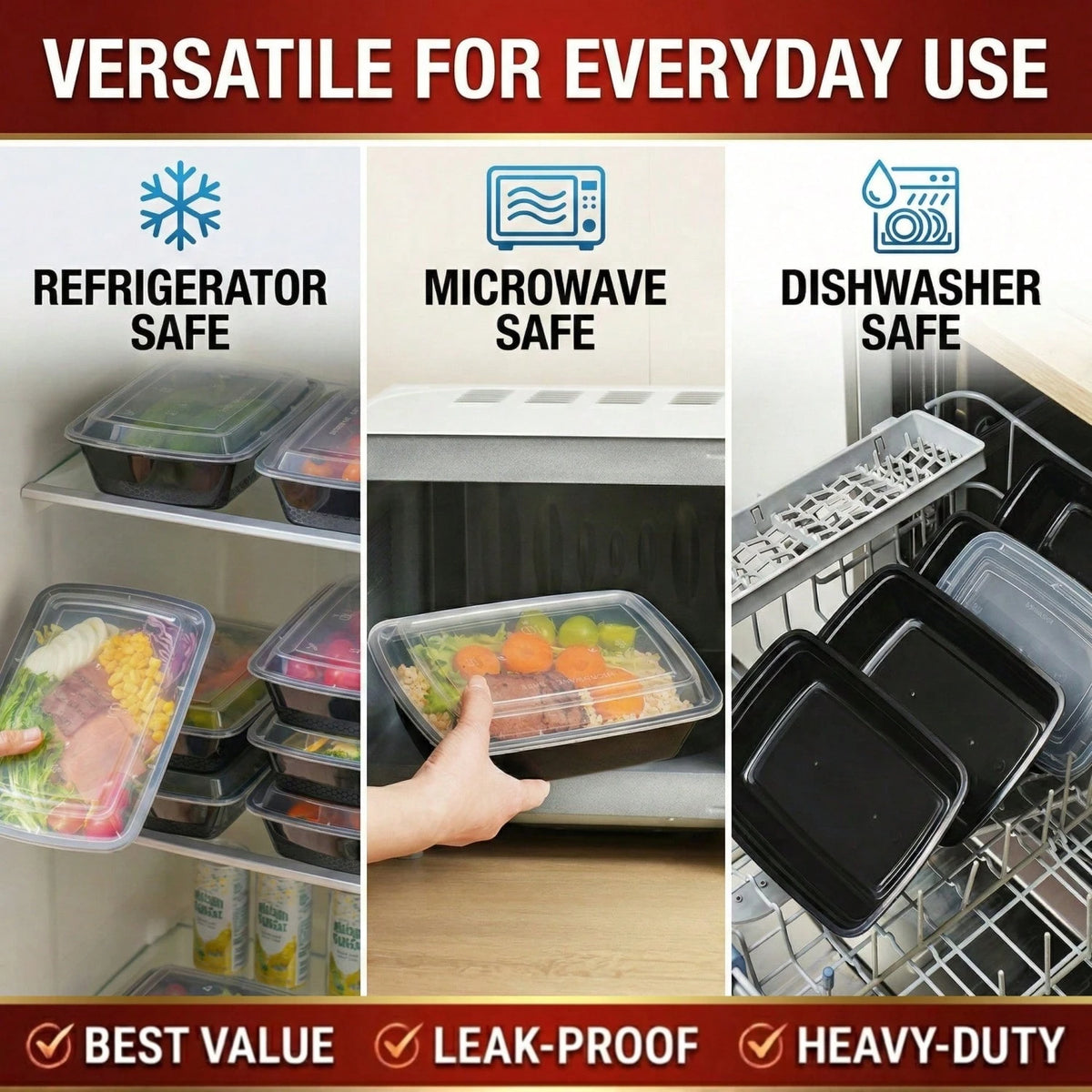 10/100pcs 38oz Black Rectangular Meal Prep Containers, Food Storage Container, Bento Box, Disposable Lunch Box, Kitchen Organizers And Storage Accessories, Microwave & Dishwasher & Freezer, Local Ware