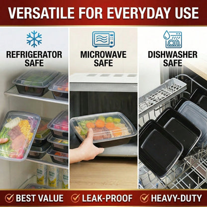 10/100pcs 38oz Black Rectangular Meal Prep Containers, Food Storage Container, Bento Box, Disposable Lunch Box, Kitchen Organizers And Storage Accessories, Microwave & Dishwasher & Freezer, Local Ware