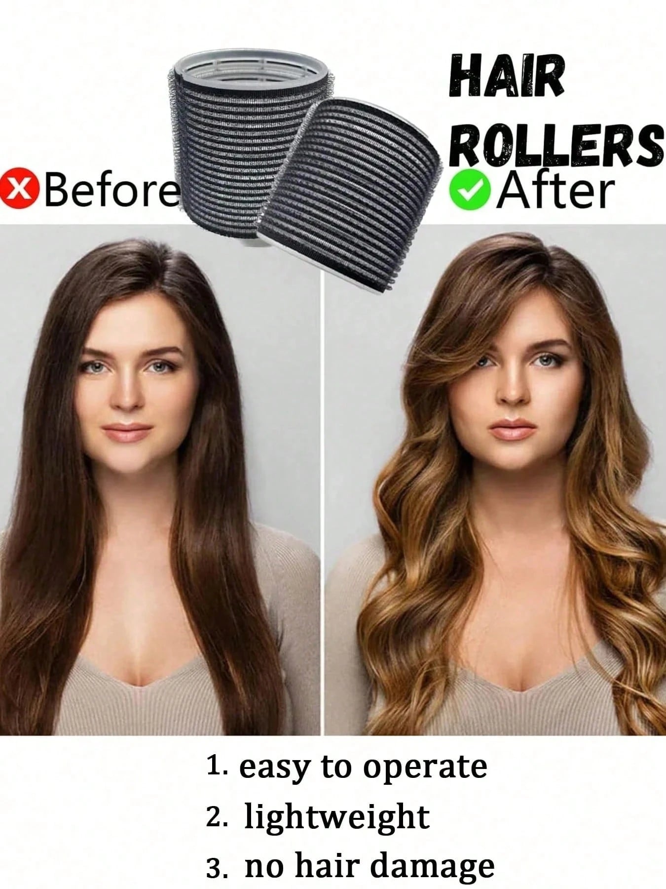 10/12/24Pcs Jumbo Hair Curlers Rollers With Clips, Self-Grip Large Hair Rollers For Long Medium Short Hair Bangs, Heatless Curlers 2.36in 1.9in 1.53in DIY Hairdressing Tools