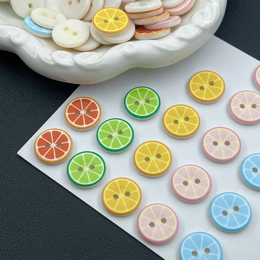 10/20 PCS 1.5-1.8cm/0.71inch Colorful Sliced Lemon And Orange Fruit Resin Plastic 2-Hole Sewing Buttons, Suitable For Clothing Accessories, Dresses, Jackets, Shirts, Knitwear DIY Accessories, Dolls, P