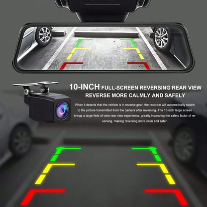 10 Inch Mirror Dash Cam Front And Rear Camera, Full HD 1080P Dual Lens Dash Camera For Cars With 32GB SD Card, Night Vision Backup Camera, Full Touch Screen, Parking Monitor, G-Sensor Loop Recording