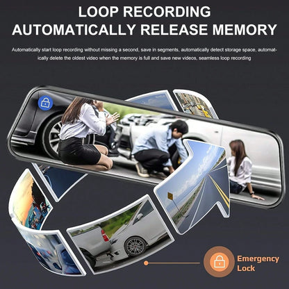 10 Inch Mirror Dash Cam Front And Rear Camera, Full HD 1080P Dual Lens Dash Camera For Cars With 32GB SD Card, Night Vision Backup Camera, Full Touch Screen, Parking Monitor, G-Sensor Loop Recording