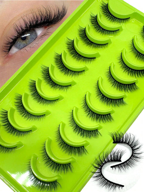 10 Pairs Cat Eye 3D Mink Lashes, Soft Fluffy Curly Handmade False Eyelashes, Natural Looking Makeup Fake Lashes, Dense Volume Strip Lashes,Lashes,Eyelashes,Fake Lashes