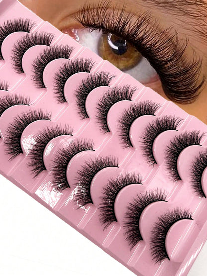10 Pairs Cat Eye 3D Mink Lashes, Soft Fluffy Curly Handmade False Eyelashes, Natural Looking Makeup Fake Lashes, Dense Volume Strip Lashes,Lashes,Eyelashes,Fake Lashes