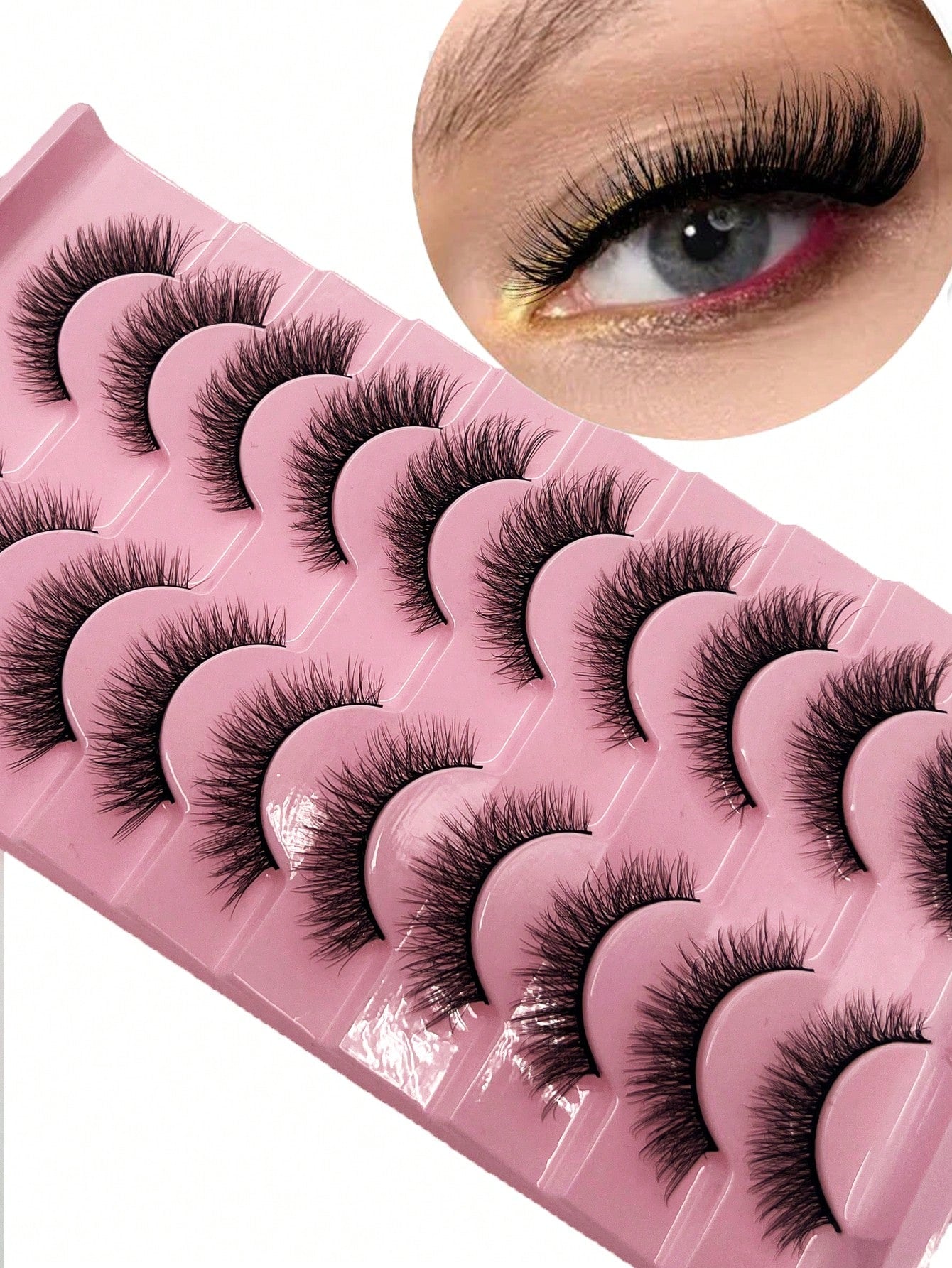 10 Pairs Cat Eye 3D Mink Lashes, Soft Fluffy Curly Handmade False Eyelashes, Natural Looking Makeup Fake Lashes, Dense Volume Strip Lashes,Lashes,Eyelashes,Fake Lashes