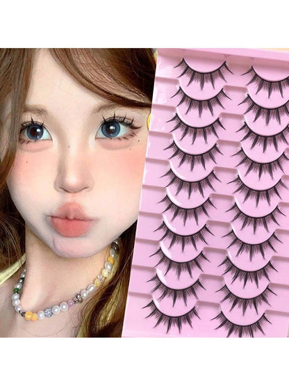 10 Pairs Super Natural Look Eyelashes, Japanese Anime Style 13mm Length, Endlessly Attractive False Eyelashes, 009 Series Full Strip Black Eyelashes Strip Lashes,Lashes,Eyelashes,Fake Lashes
