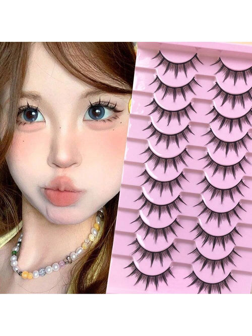 10 Pairs Super Natural Look Eyelashes, Japanese Anime Style 13mm Length, Endlessly Attractive False Eyelashes, 009 Series Full Strip Black Eyelashes Strip Lashes,Lashes,Eyelashes,Fake Lashes