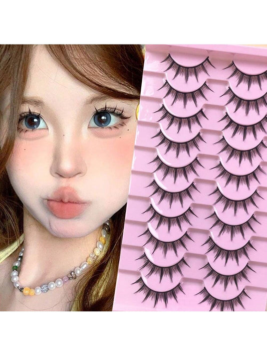 10 Pairs Super Natural Look Eyelashes, Japanese Anime Style 13mm Length, Endlessly Attractive False Eyelashes, 009 Series Full Strip Black Eyelashes Strip Lashes,Lashes,Eyelashes,Fake Lashes