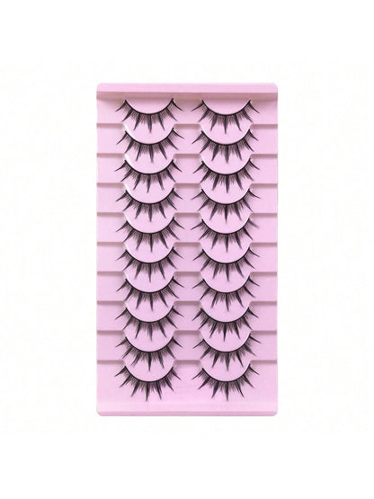 10 Pairs Super Natural Look Eyelashes, Japanese Anime Style 13mm Length, Endlessly Attractive False Eyelashes, 009 Series Full Strip Black Eyelashes Strip Lashes,Lashes,Eyelashes,Fake Lashes