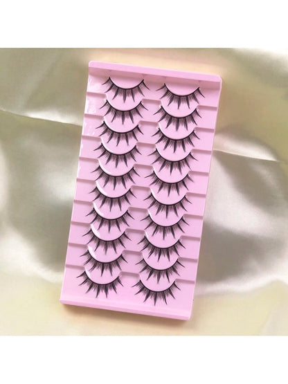 10 Pairs Super Natural Look Eyelashes, Japanese Anime Style 13mm Length, Endlessly Attractive False Eyelashes, 009 Series Full Strip Black Eyelashes Strip Lashes,Lashes,Eyelashes,Fake Lashes