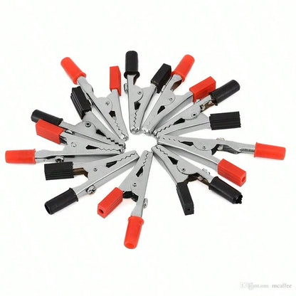 10 Pcs Electrical Test Clamps- Metal Alligator Clips With Red & Black Insulated Handles For Circuit Testing, Battery Charging & DIY Projects (Bulk Pack)
