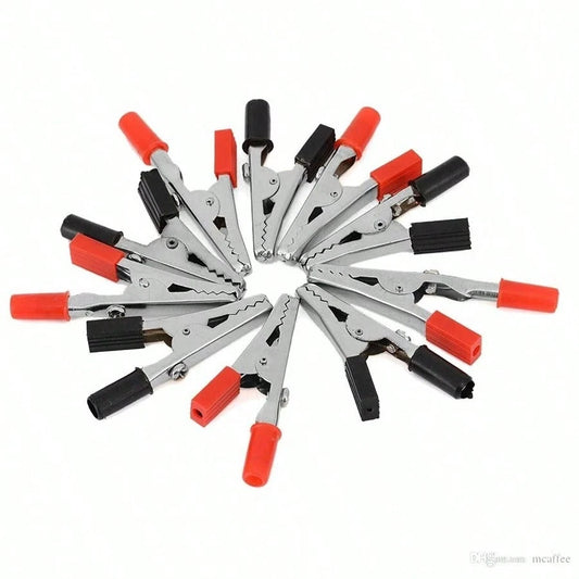 10 Pcs Electrical Test Clamps- Metal Alligator Clips With Red & Black Insulated Handles For Circuit Testing, Battery Charging & DIY Projects (Bulk Pack)