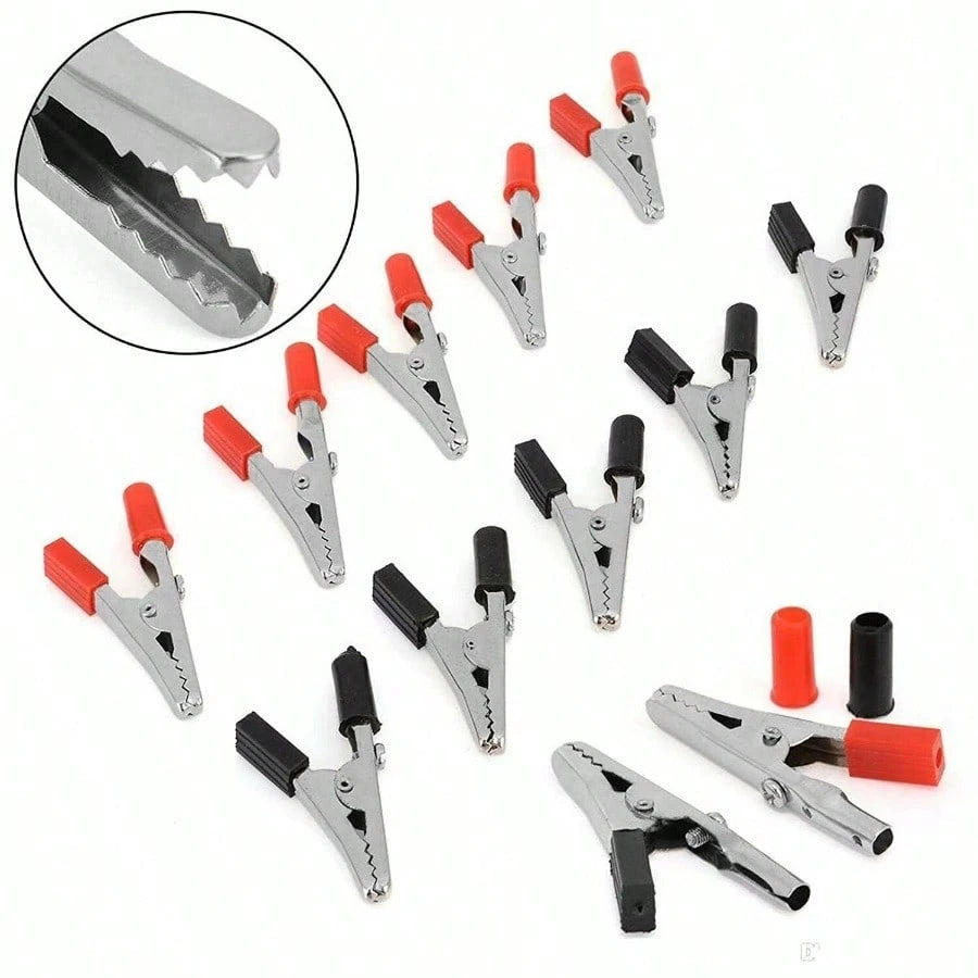 10 Pcs Electrical Test Clamps- Metal Alligator Clips With Red & Black Insulated Handles For Circuit Testing, Battery Charging & DIY Projects (Bulk Pack)
