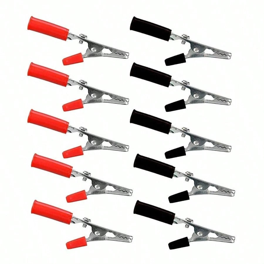 10 Pcs Electrical Test Clamps- Metal Alligator Clips With Red & Black Insulated Handles For Circuit Testing, Battery Charging & DIY Projects (Bulk Pack)