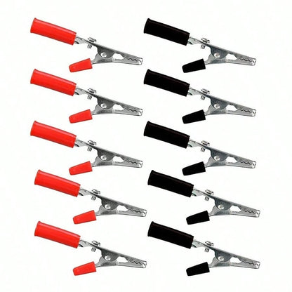 10 Pcs Electrical Test Clamps- Metal Alligator Clips With Red & Black Insulated Handles For Circuit Testing, Battery Charging & DIY Projects (Bulk Pack)
