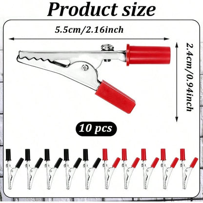 10 Pcs Electrical Test Clamps- Metal Alligator Clips With Red & Black Insulated Handles For Circuit Testing, Battery Charging & DIY Projects (Bulk Pack)