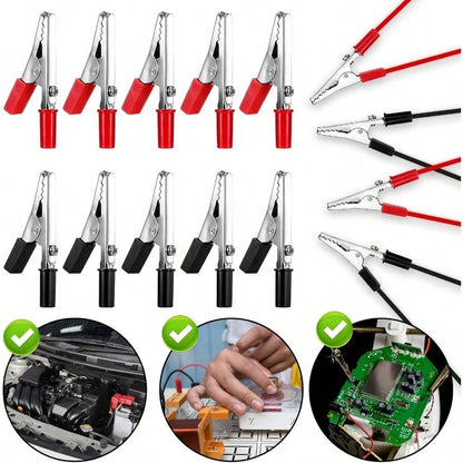 10 Pcs Electrical Test Clamps- Metal Alligator Clips With Red & Black Insulated Handles For Circuit Testing, Battery Charging & DIY Projects (Bulk Pack)