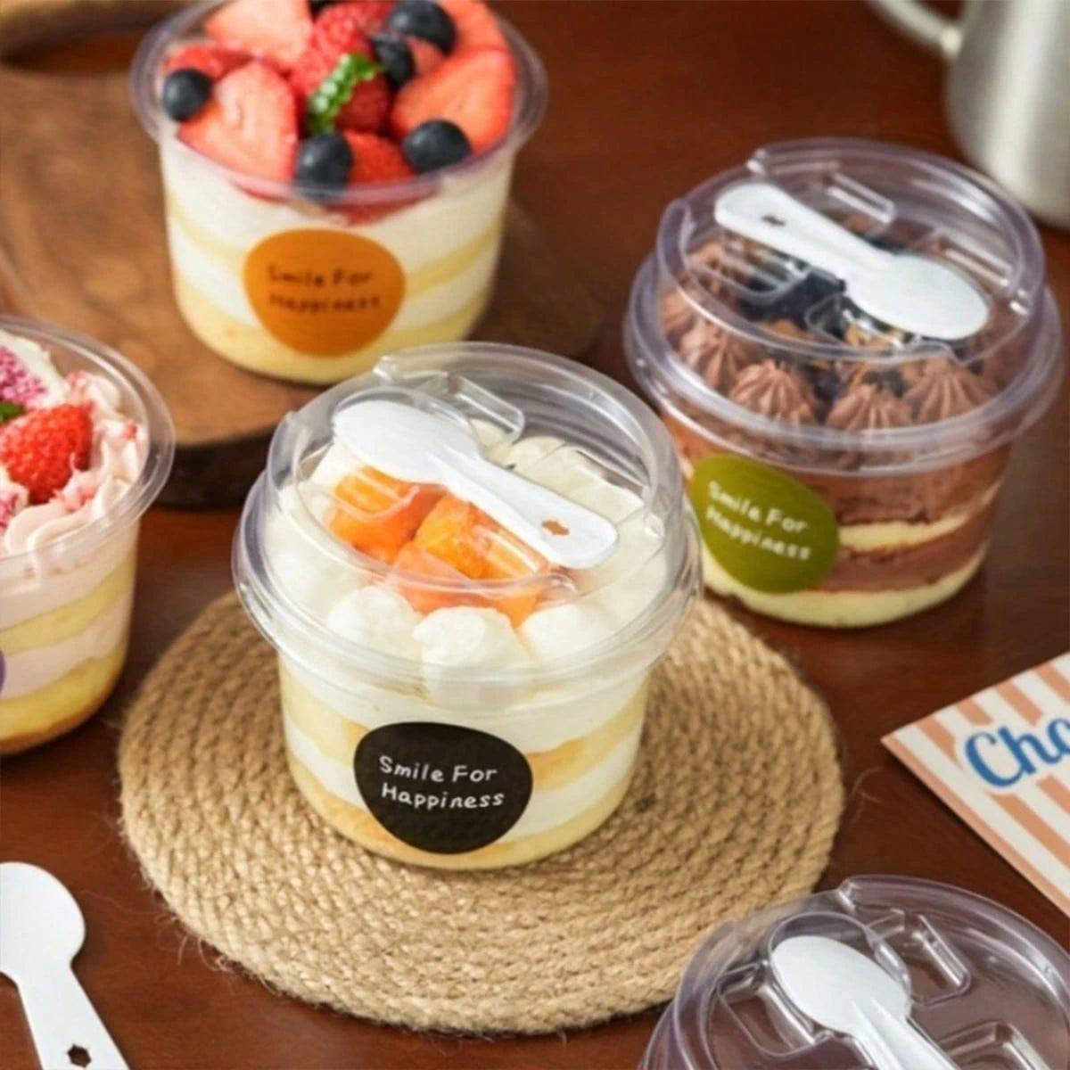100 Sets Of Round Transparent Cake Cups With Lids And Spoons, Reusable Party-Shaped Pudding Cups (With Lids And Spoons), Suitable For Making Mousse Cakes, Yogurt And Desserts, Cheese, Pudding, Ice Cre