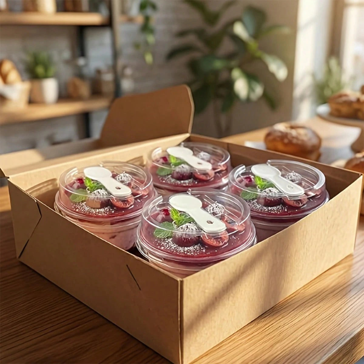 100 Sets Of Round Transparent Cake Cups With Lids And Spoons, Reusable Party-Shaped Pudding Cups (With Lids And Spoons), Suitable For Making Mousse Cakes, Yogurt And Desserts, Cheese, Pudding, Ice Cre