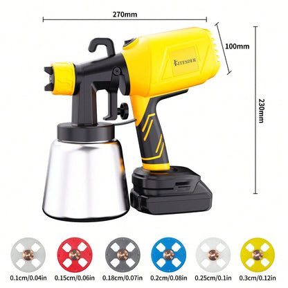 1000ml Electric Paint Sprayer Spray Gun Indoor Outdoor, High Pressure&Easy Painting, Pure Copper Motor + Aluminum Kettle, 360° Rotatable 3 Patterns For Furniture Wall Fence – Yellow