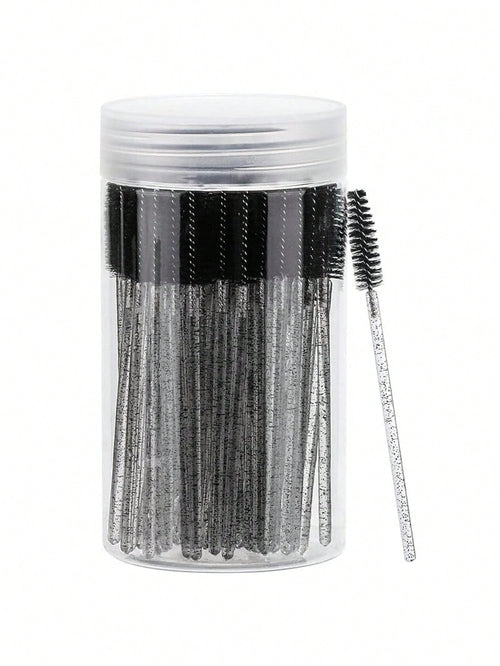 100PCS Crystal Pink Eyelash Brushes, Mascara Wands With Container, Bendable Eyebrow Spoolies, Lash Brush For Lash Extensions, Eyebrow Spoolie, Castor Oil Brushes