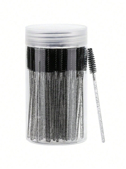 100PCS Crystal Pink Eyelash Brushes, Mascara Wands With Container, Bendable Eyebrow Spoolies, Lash Brush For Lash Extensions, Eyebrow Spoolie, Castor Oil Brushes