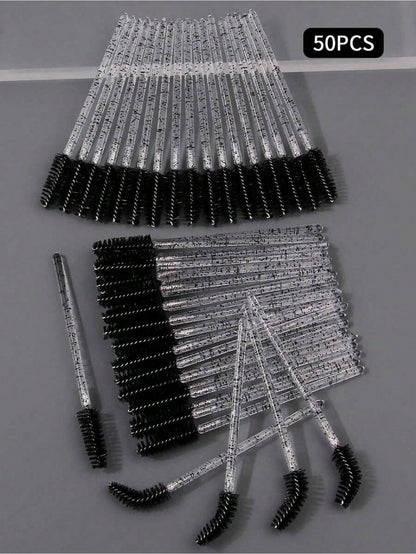 100PCS Crystal Pink Eyelash Brushes, Mascara Wands With Container, Bendable Eyebrow Spoolies, Lash Brush For Lash Extensions, Eyebrow Spoolie, Castor Oil Brushes