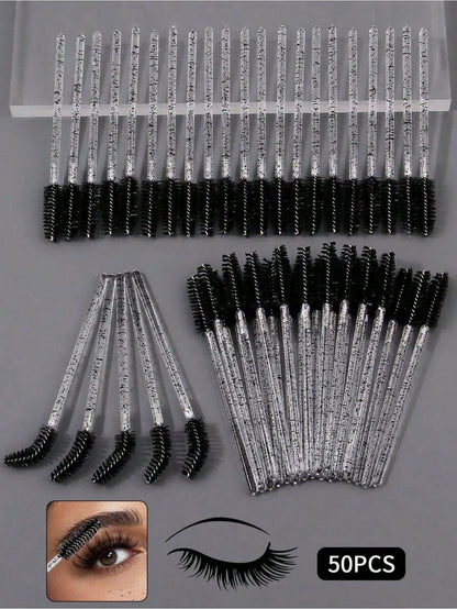 100PCS Crystal Pink Eyelash Brushes, Mascara Wands With Container, Bendable Eyebrow Spoolies, Lash Brush For Lash Extensions, Eyebrow Spoolie, Castor Oil Brushes